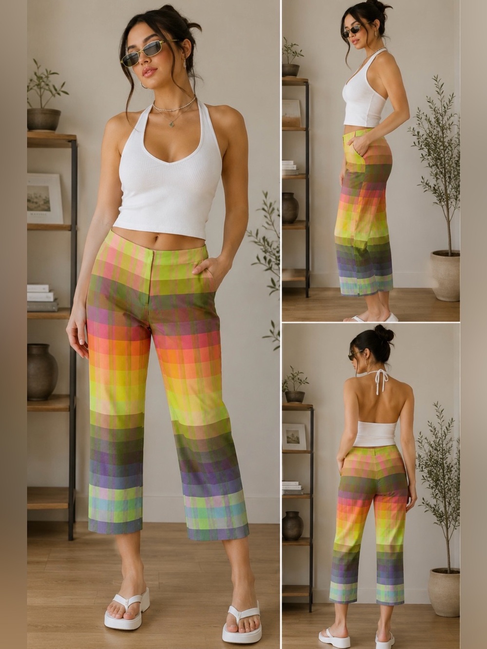Trina Turk plaid colorful crops size 29